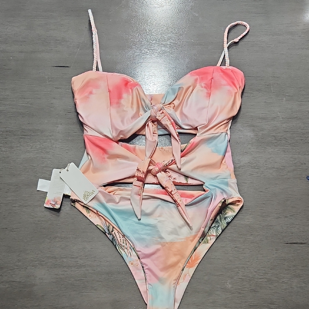 NWT Pink and Blue One Piece Swimsuit with Cut-Out Detail